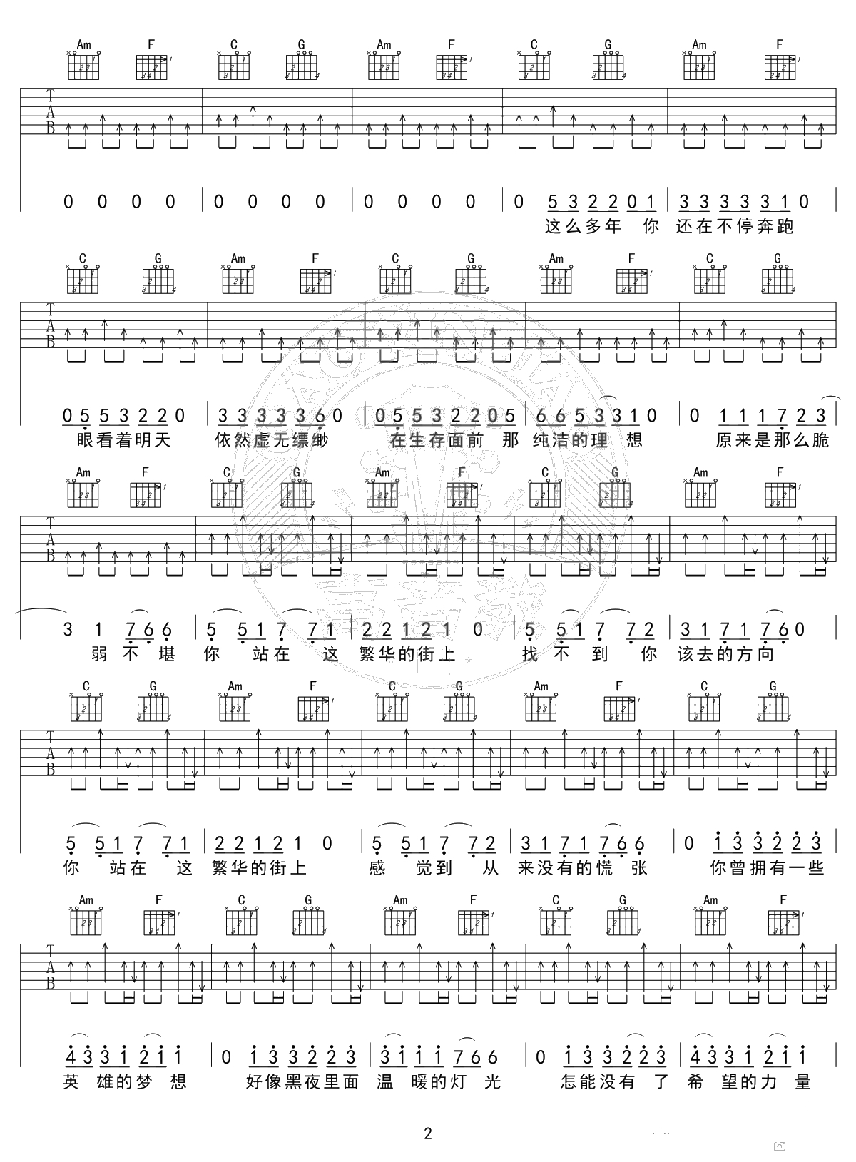 那一年吉他谱 C调精华版 许巍 高音教编配 2