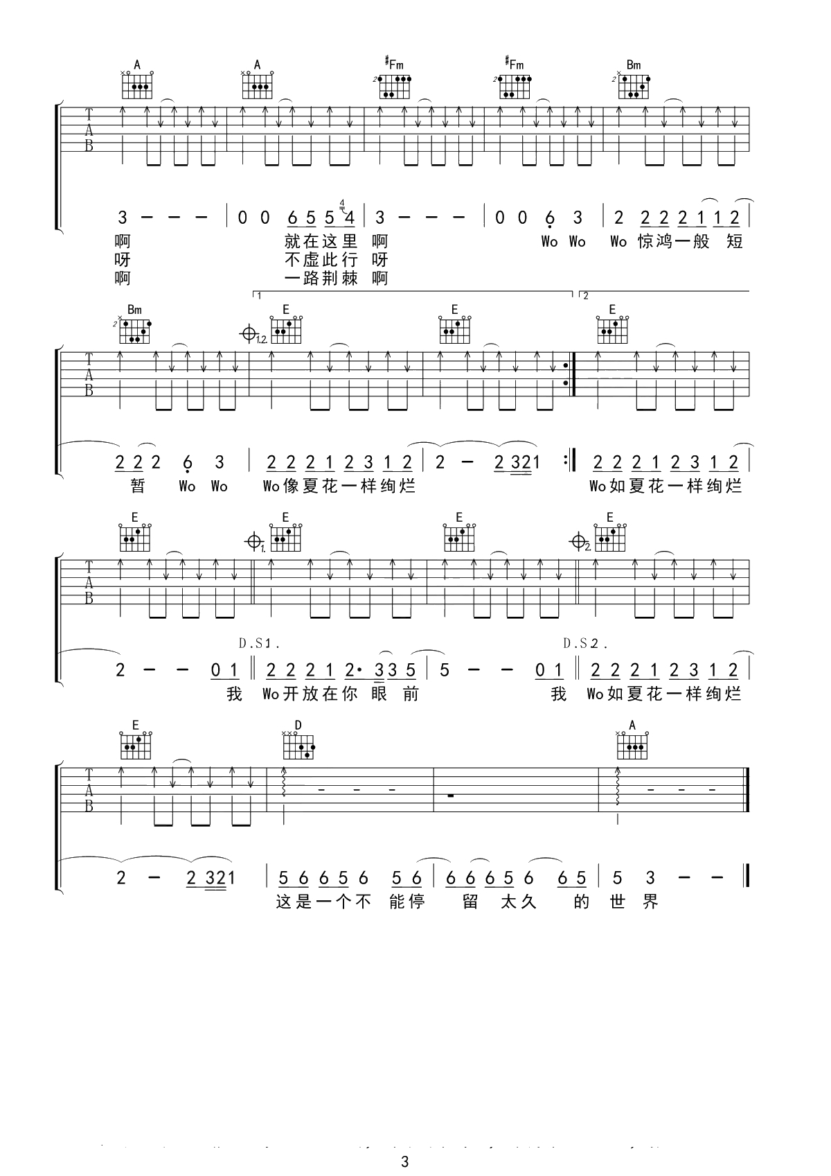 生如夏花吉他谱 朴树 3
