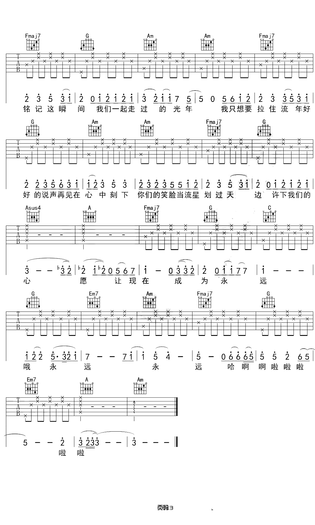 记念吉他谱 雷雨心 C调原版3