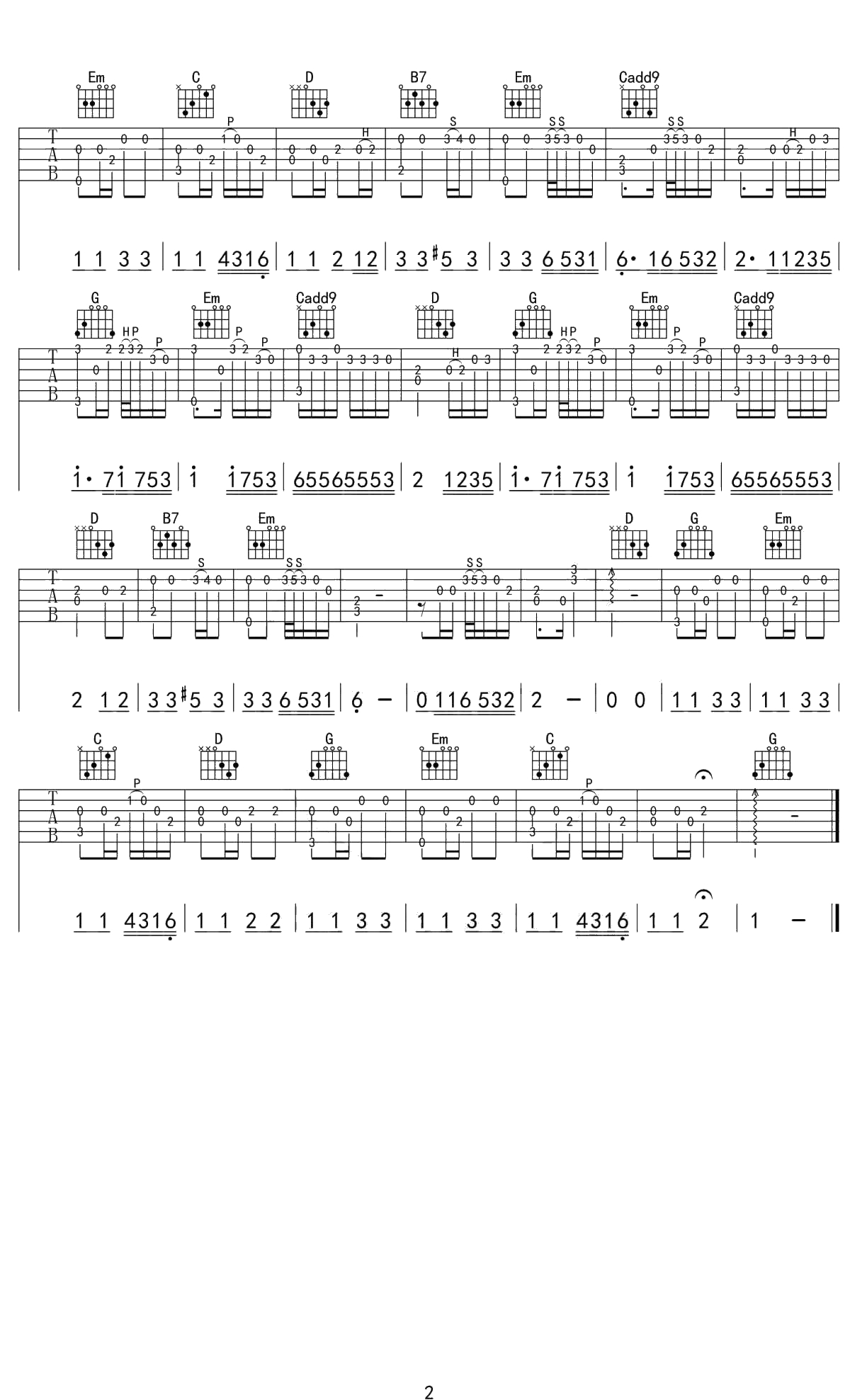 画指弹谱 邓紫棋 G调图片六线谱 吉他独奏2