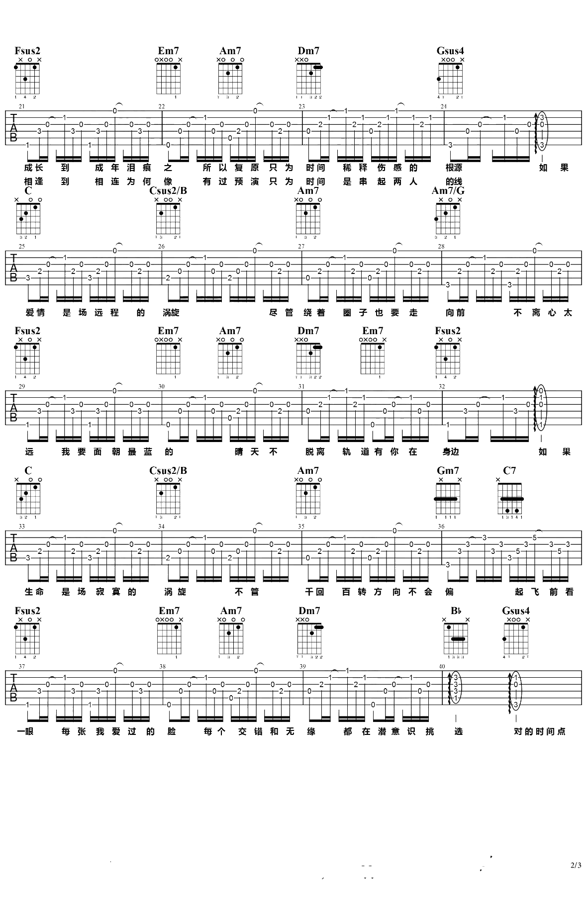 对的时间点吉他谱 C调弹唱 林俊杰六线谱2