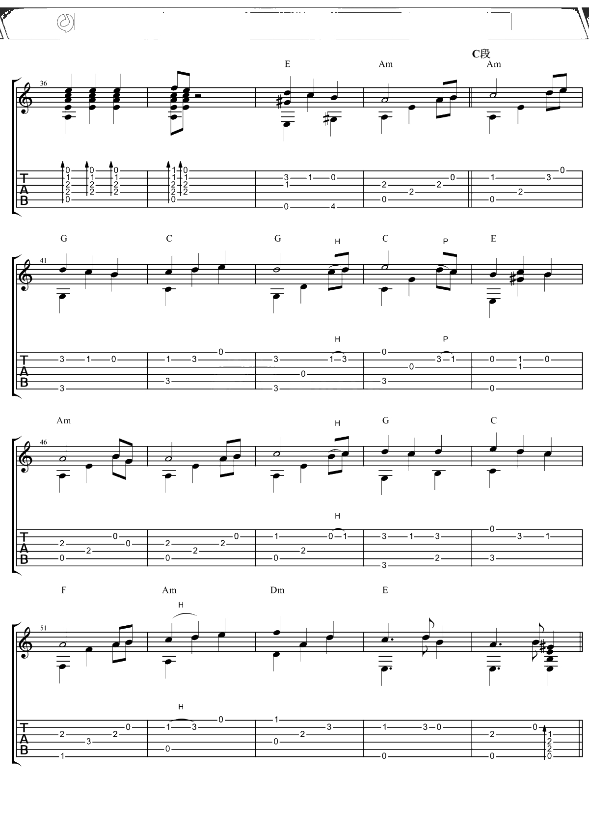 He's A Pirate指弹谱 加勒比海盗主题曲 指弹独奏吉他 3