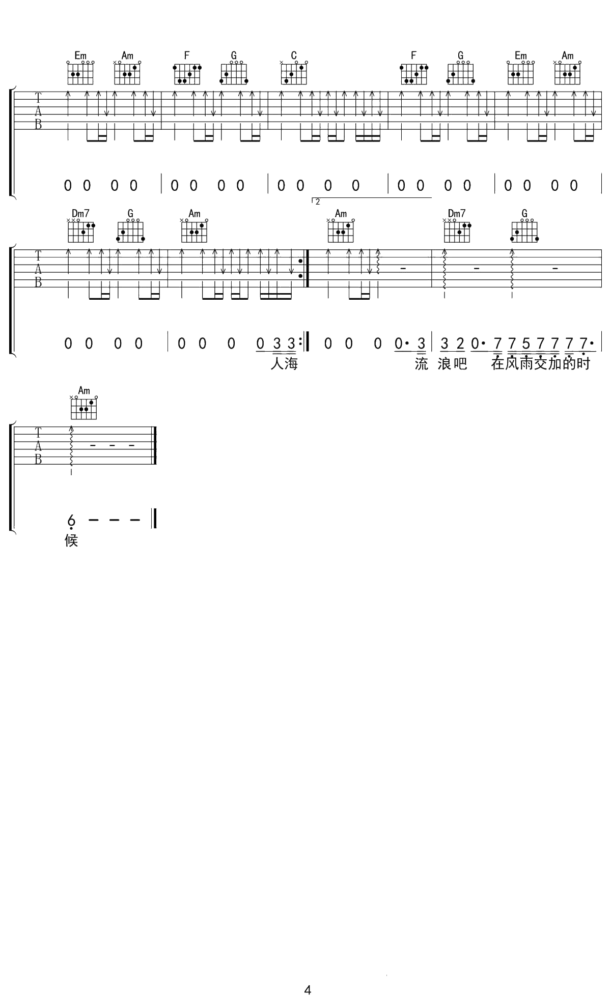 隔壁老樊《四块五》吉他谱 C调 4
