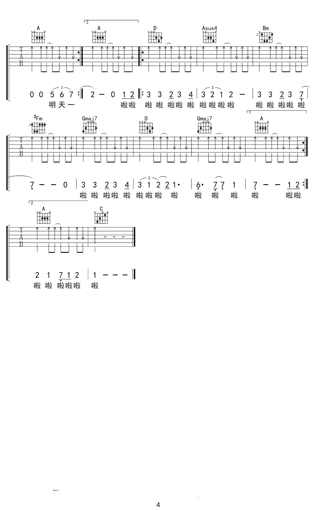 New Boy吉他谱 D调 盘尼西林 4