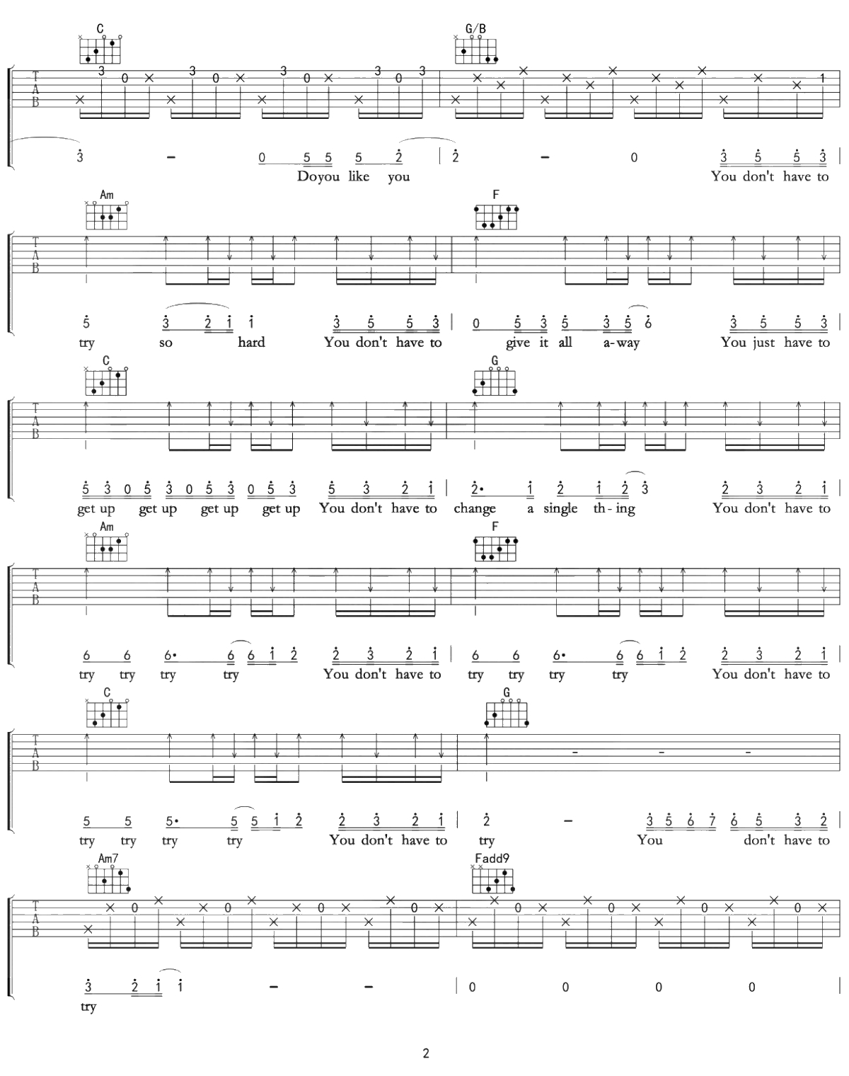 Try吉他谱 Colbie Caillat C调弹唱六线谱2