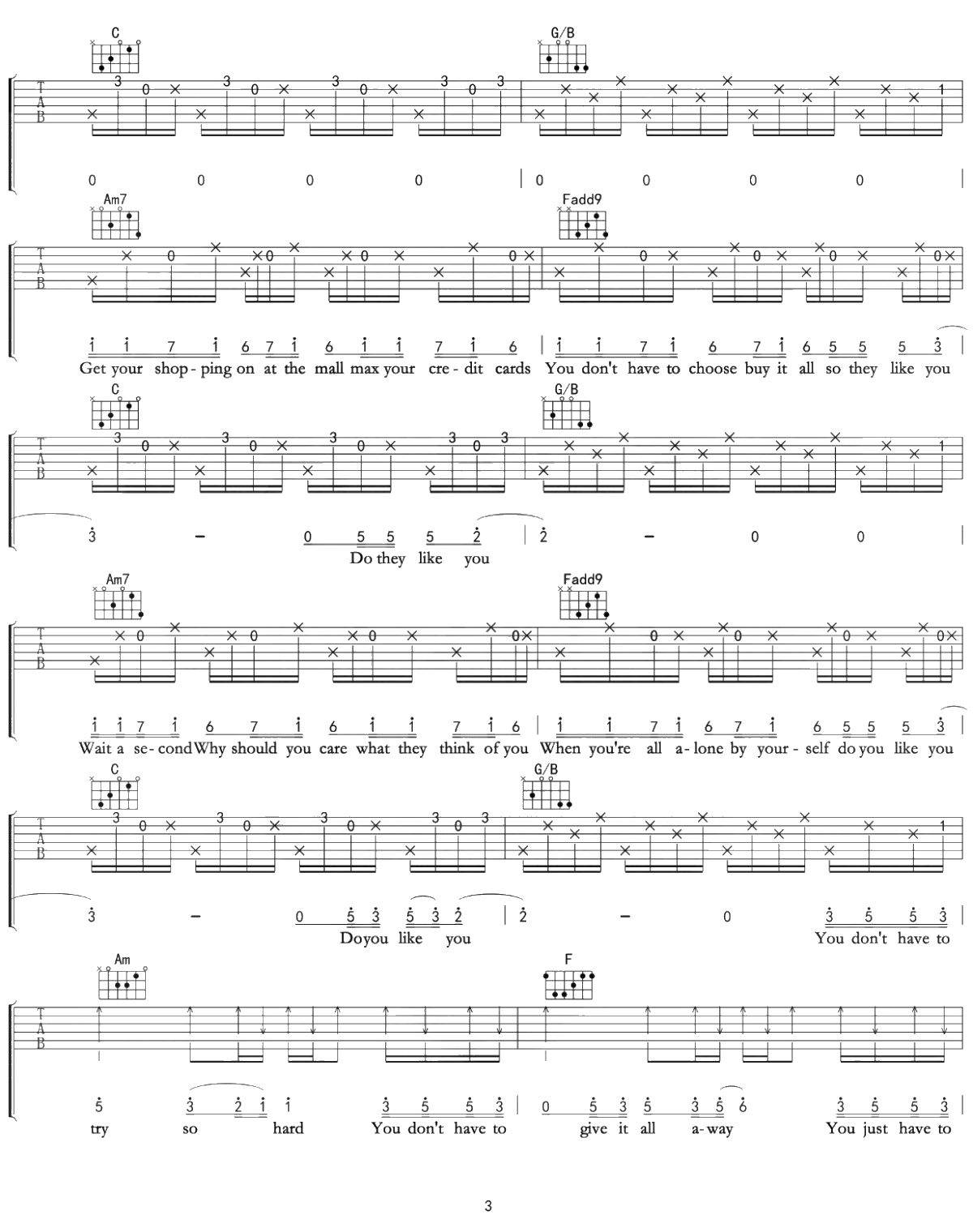 Try吉他谱 Colbie Caillat C调弹唱六线谱3