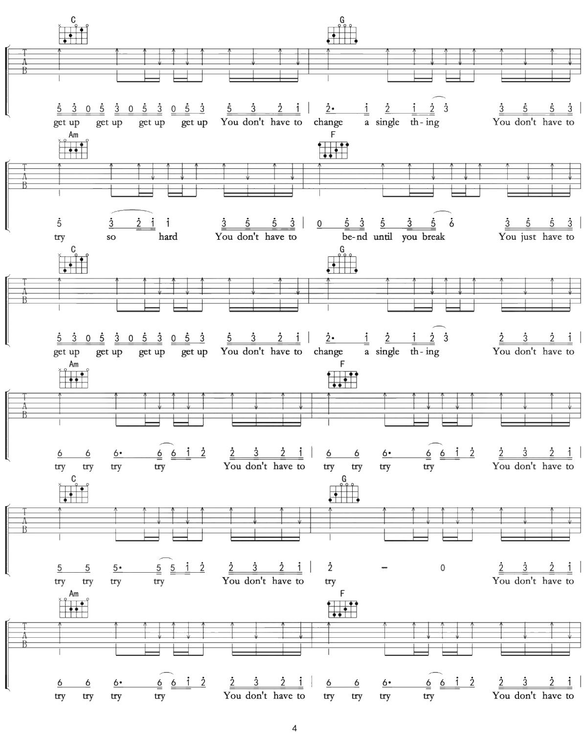 Try吉他谱 Colbie Caillat C调弹唱六线谱4