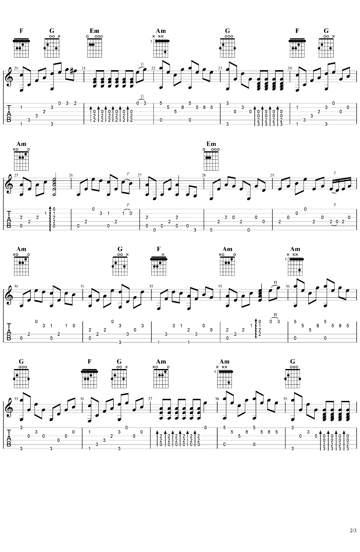 铁血丹心指弹谱 吉他独奏谱 2