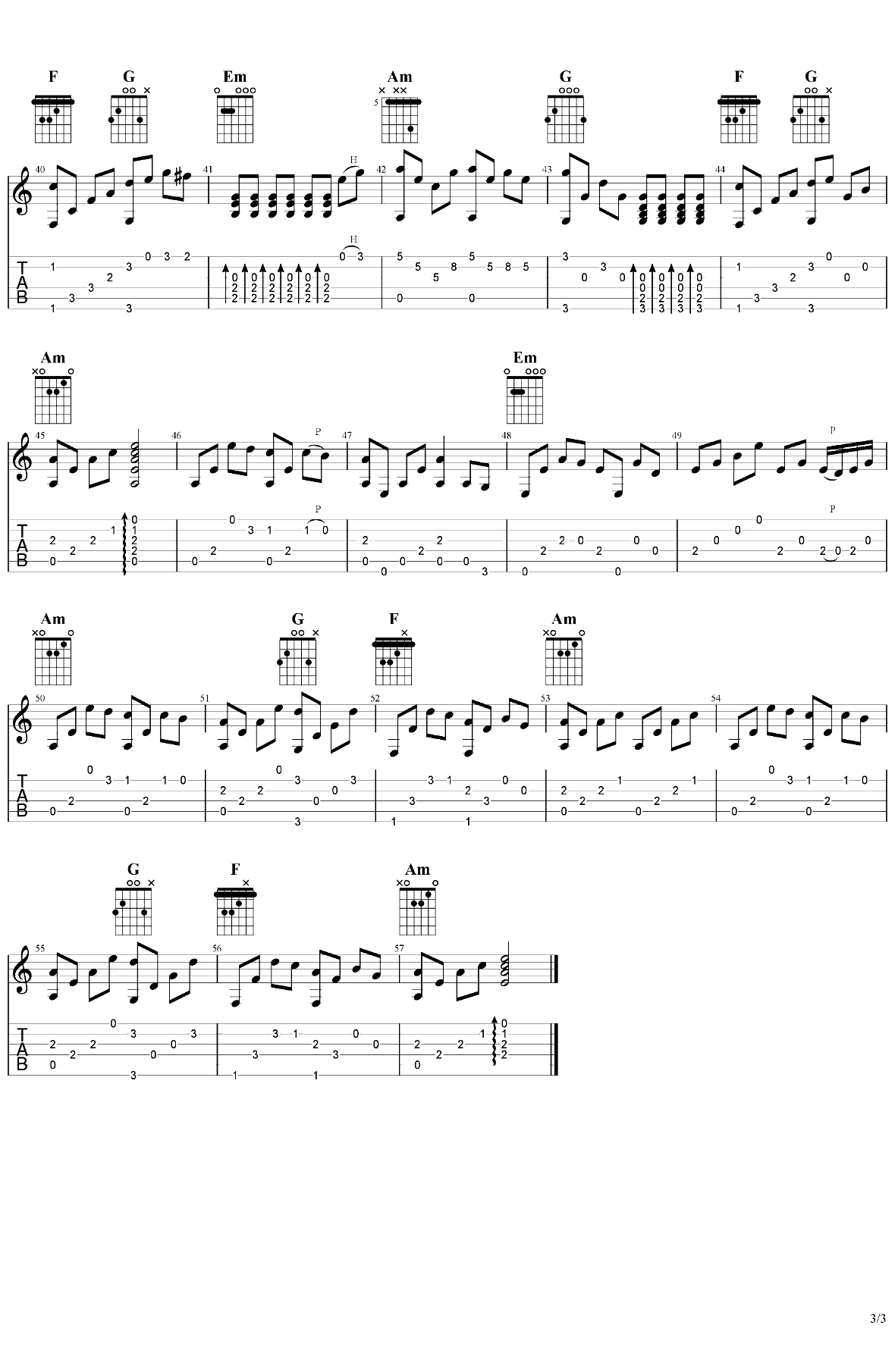 铁血丹心指弹谱 吉他独奏谱 3