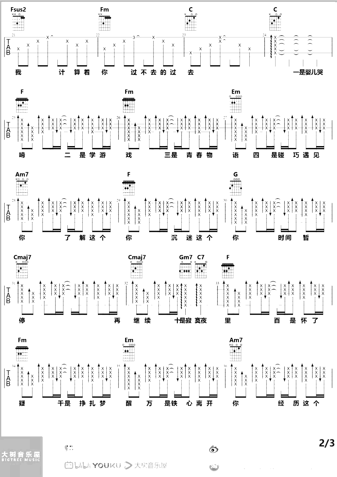 年轮说吉他谱 C调杨丞琳 弹唱3