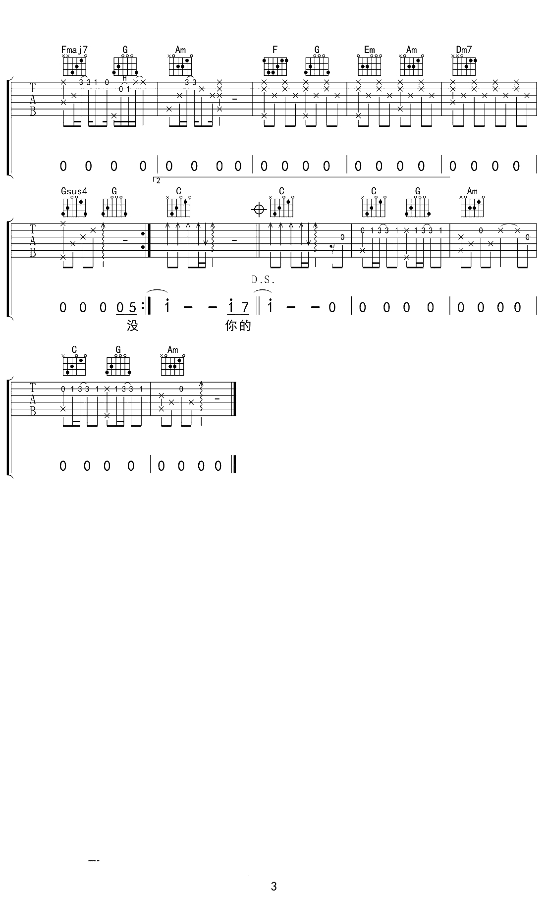 嚣张吉他谱 EN C调指法 弹唱六线谱3