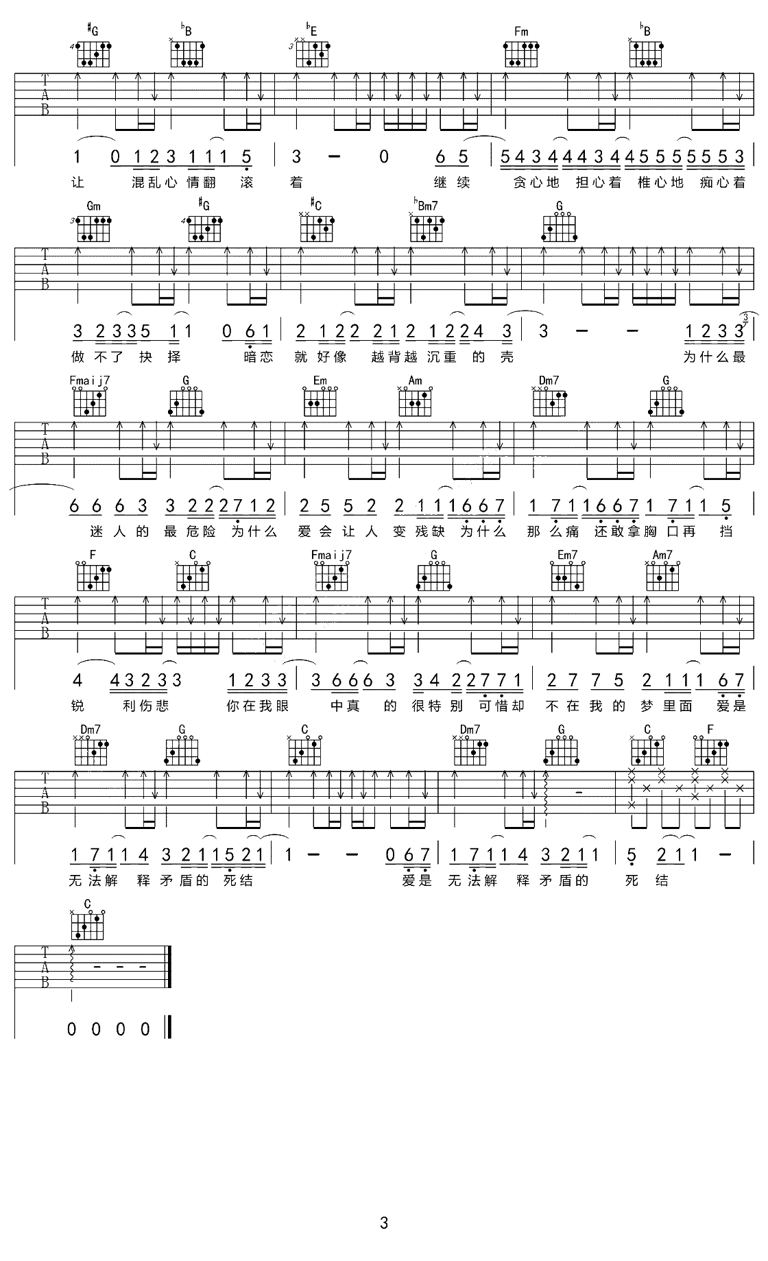 迷人的危险吉他谱 尚士达 弹唱六线谱3