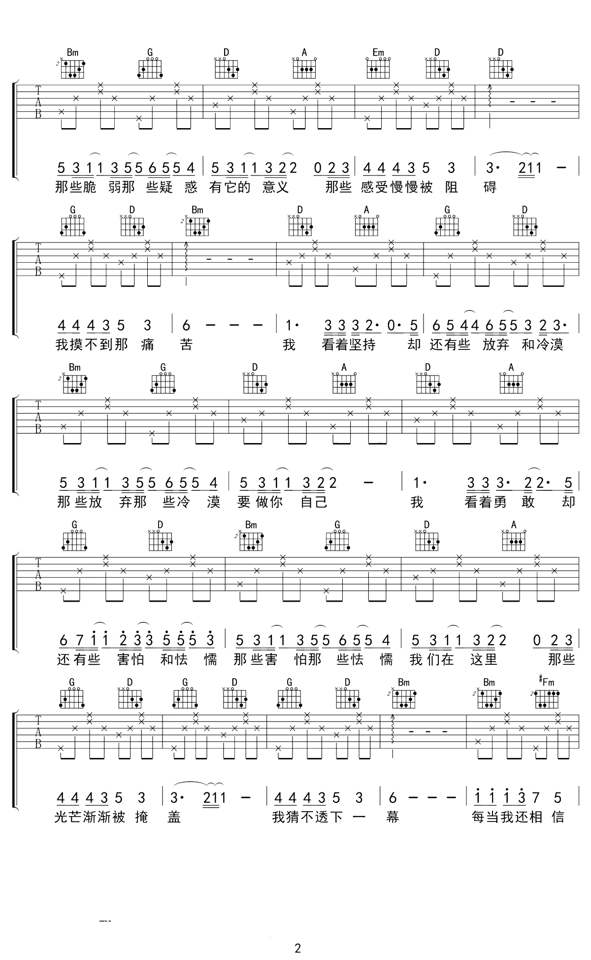 与火星的孩子对话吉他谱 华晨宇 D调弹唱六线谱 2
