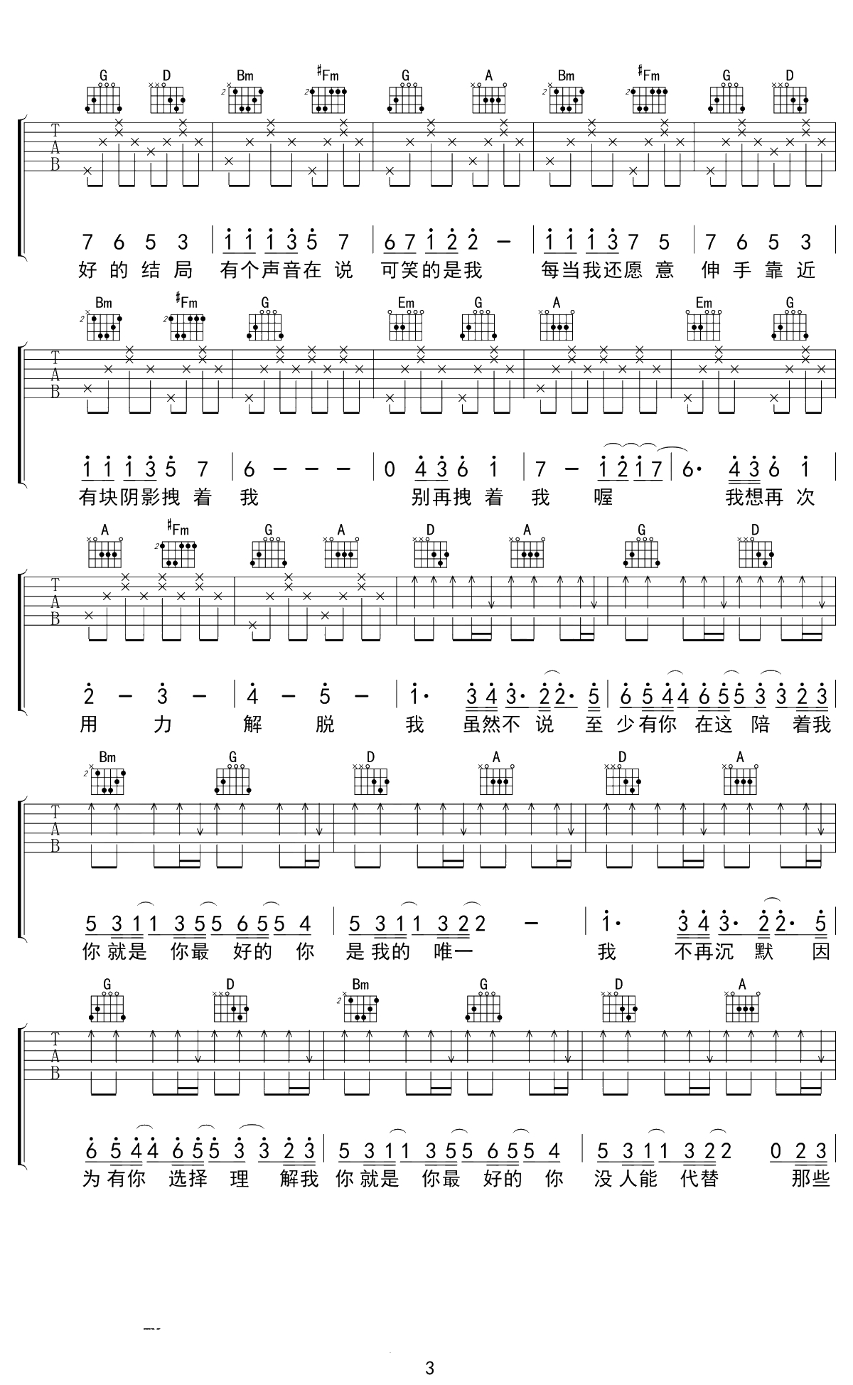 与火星的孩子对话吉他谱 华晨宇 D调弹唱六线谱 3