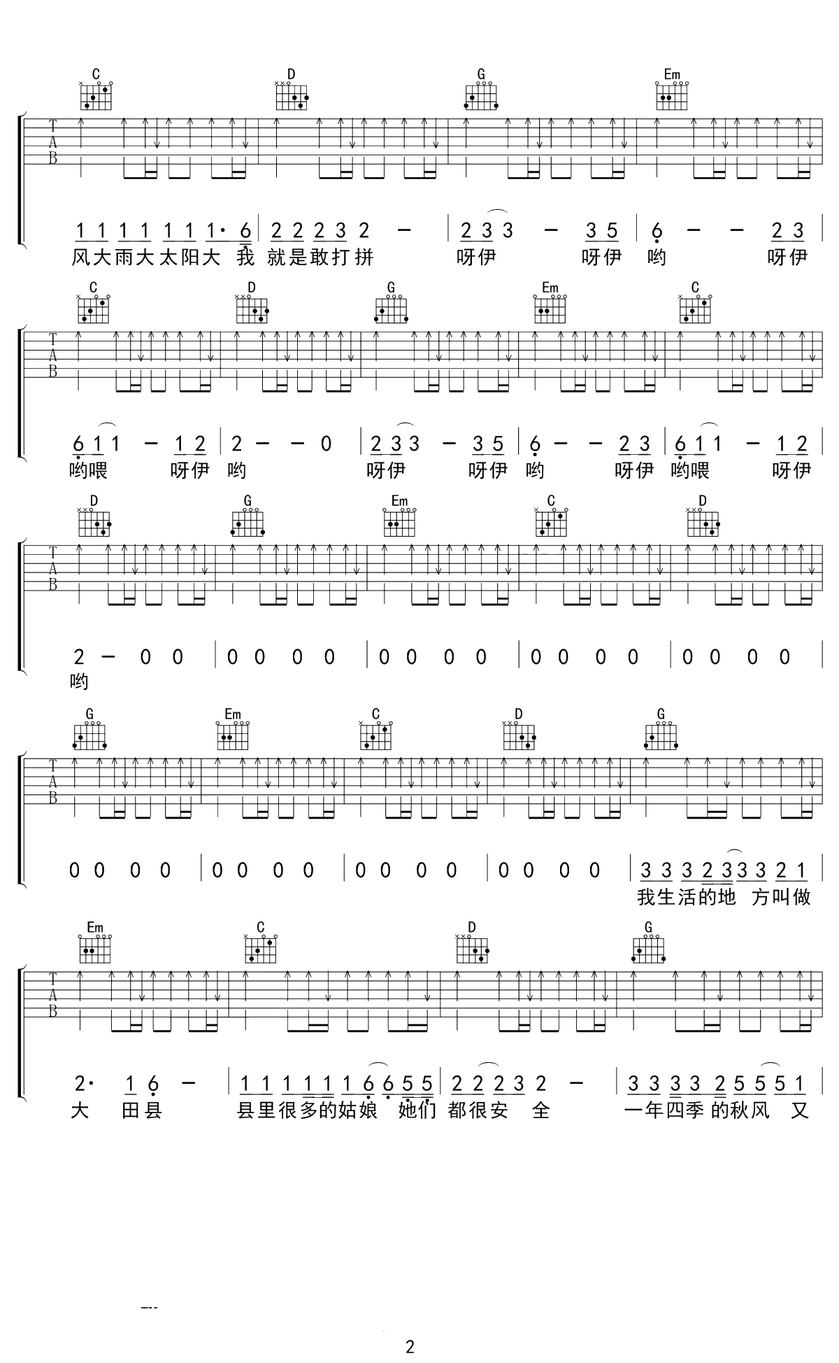 大田后生仔吉他谱 林启得 G调弹唱谱 2