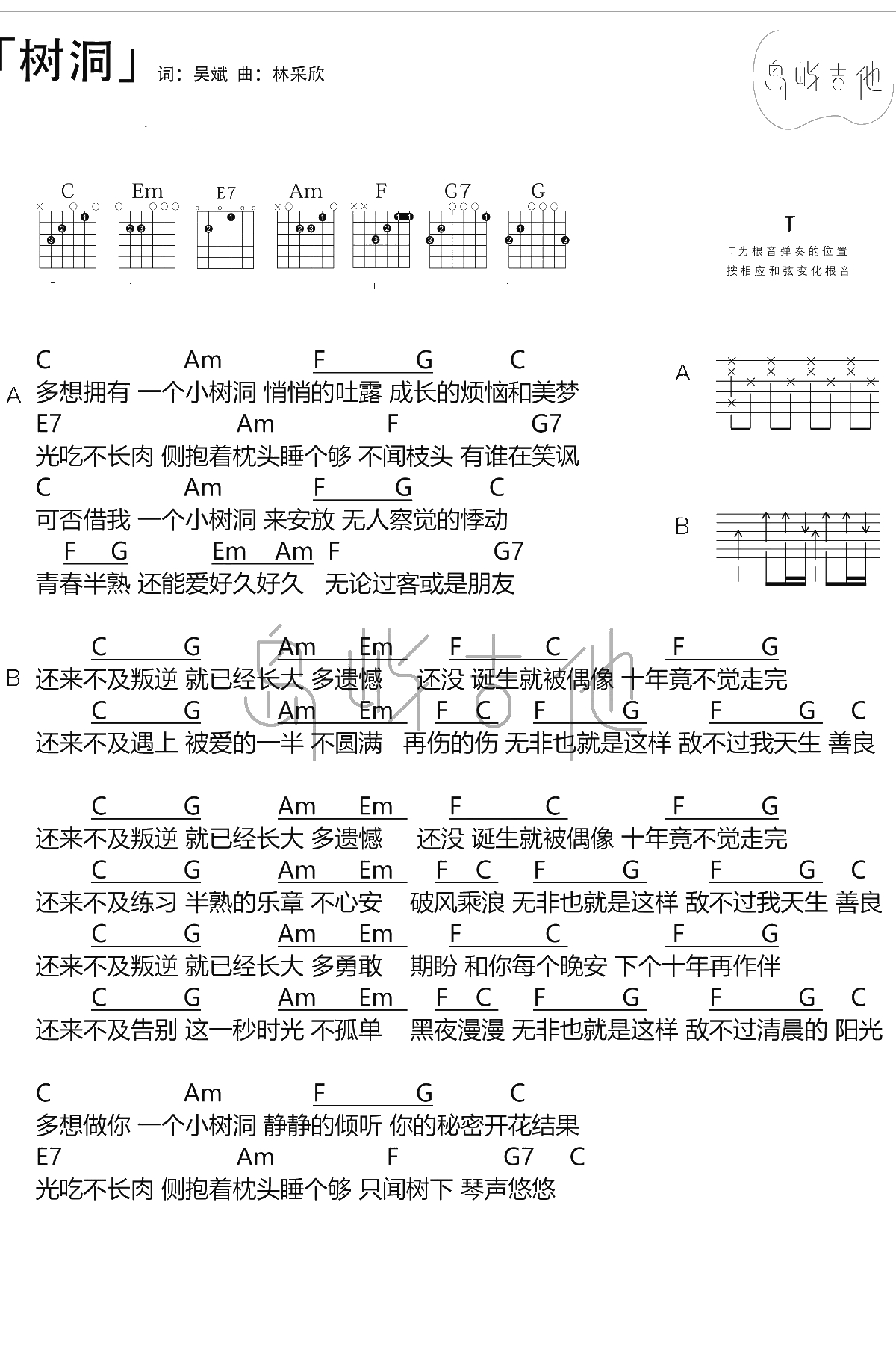 树洞吉他谱 欧阳娜娜 吉他3