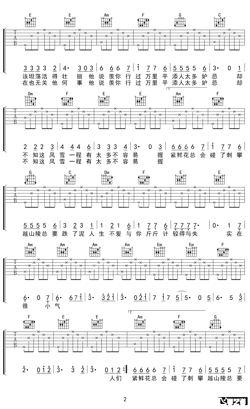 致，孤勇如你吉他谱 情桑 C调弹唱六线谱2