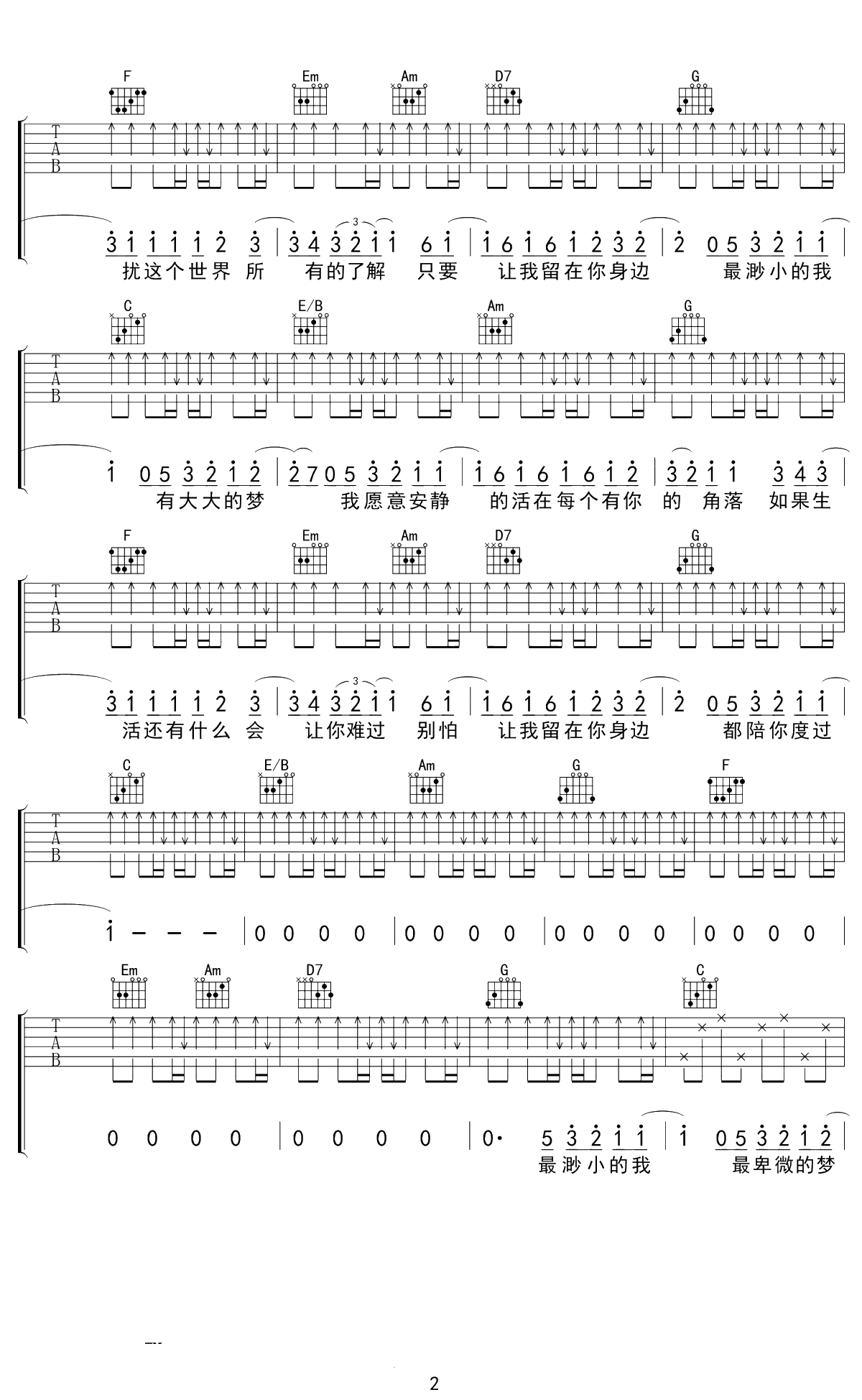 让我留在你身边吉他谱 陈奕迅 C调弹唱谱 2