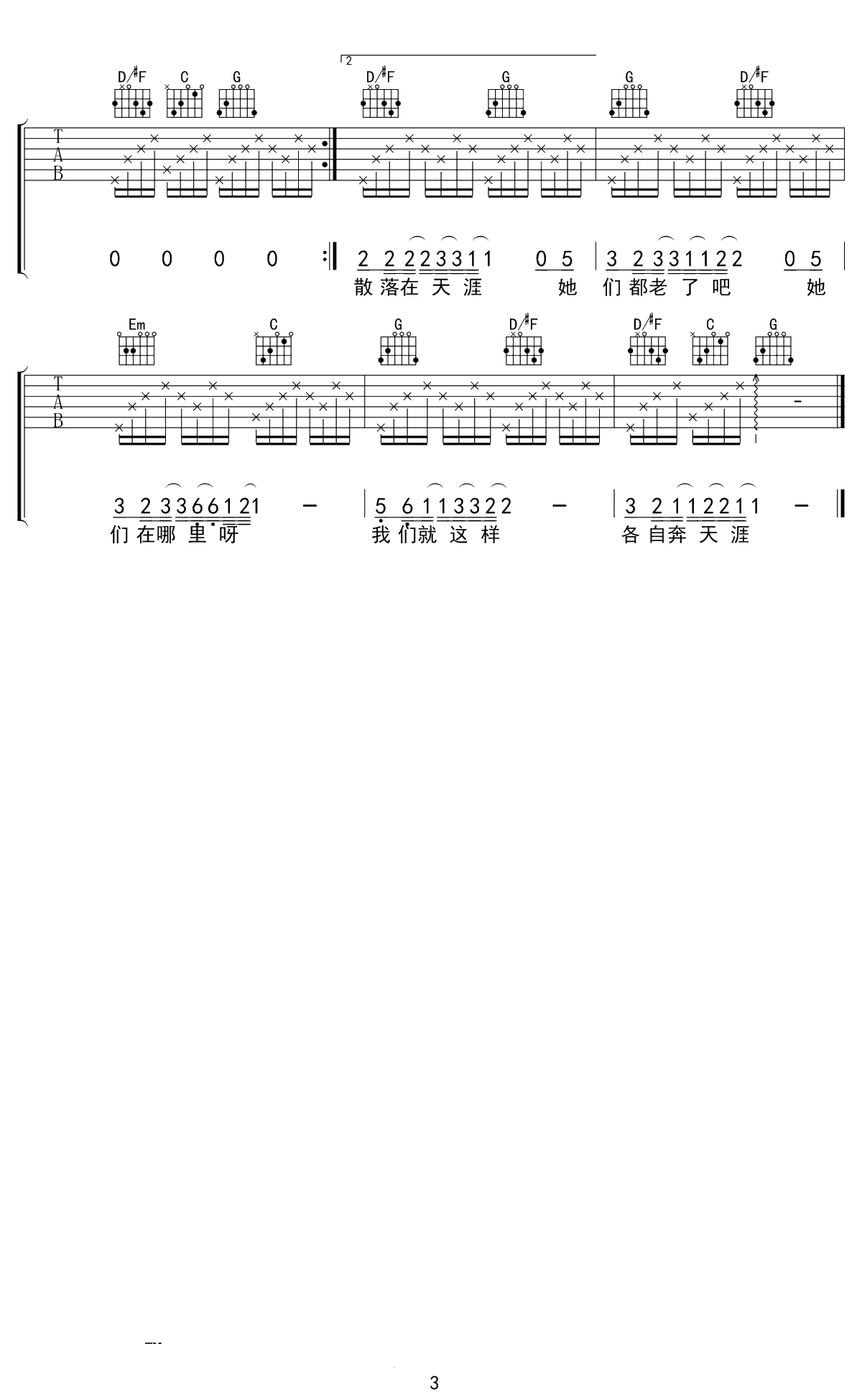 那些花儿吉他谱 朴树 G调弹唱谱 3