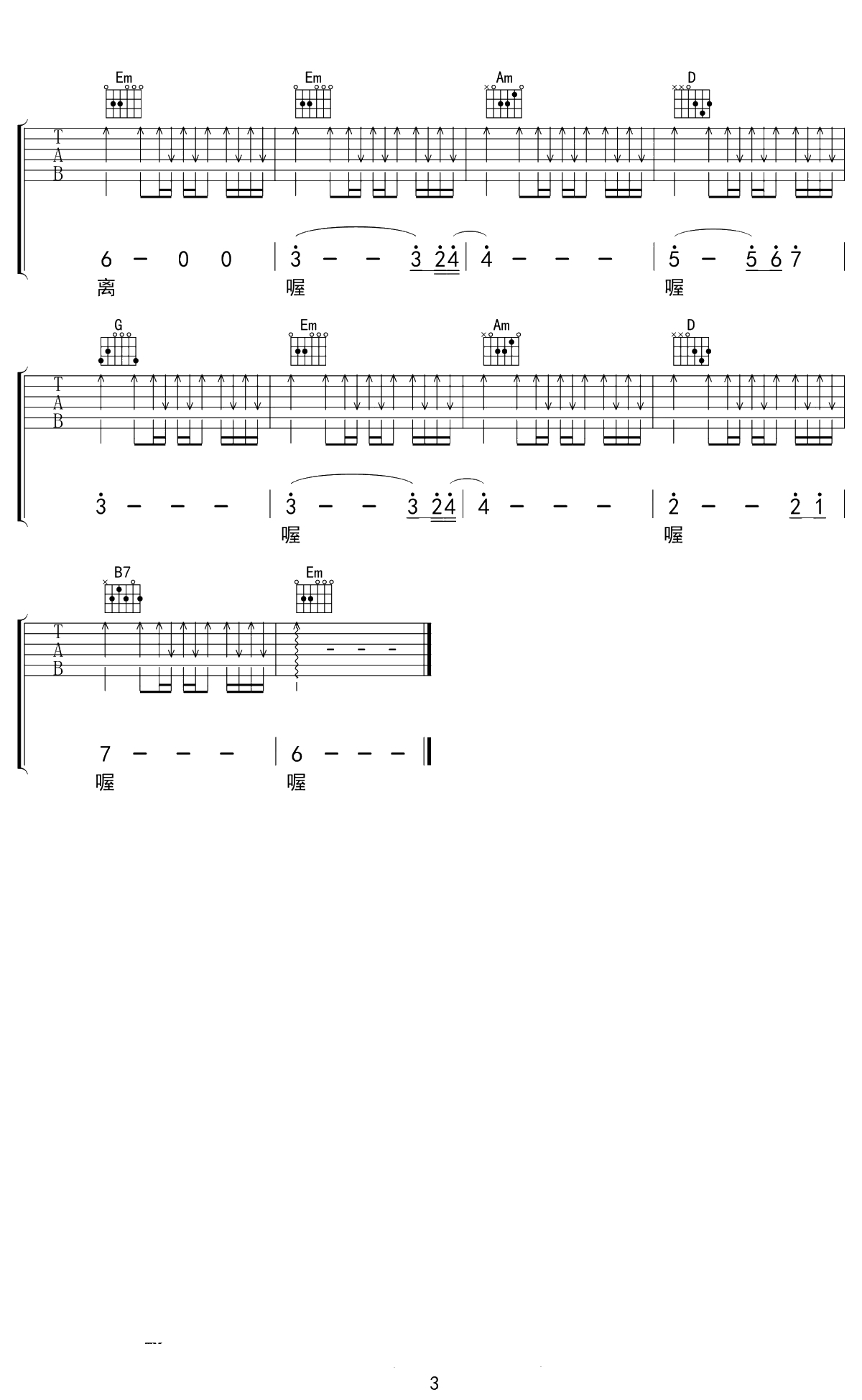 有没有人能告诉你吉他谱 陈楚生 G调 3