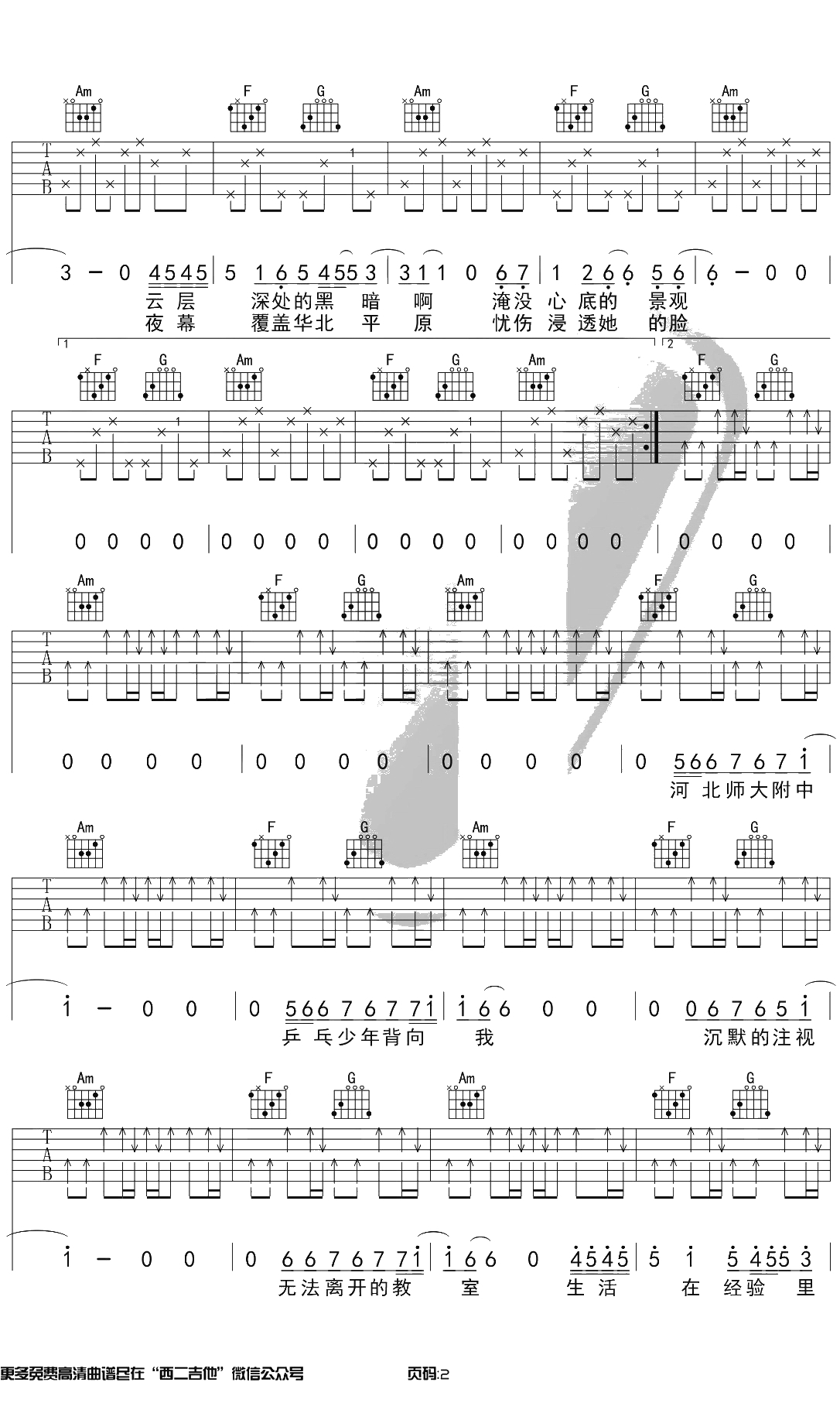 杀死那个石家庄人吉他谱 万能青年旅社 C调带前奏 吉他弹唱2