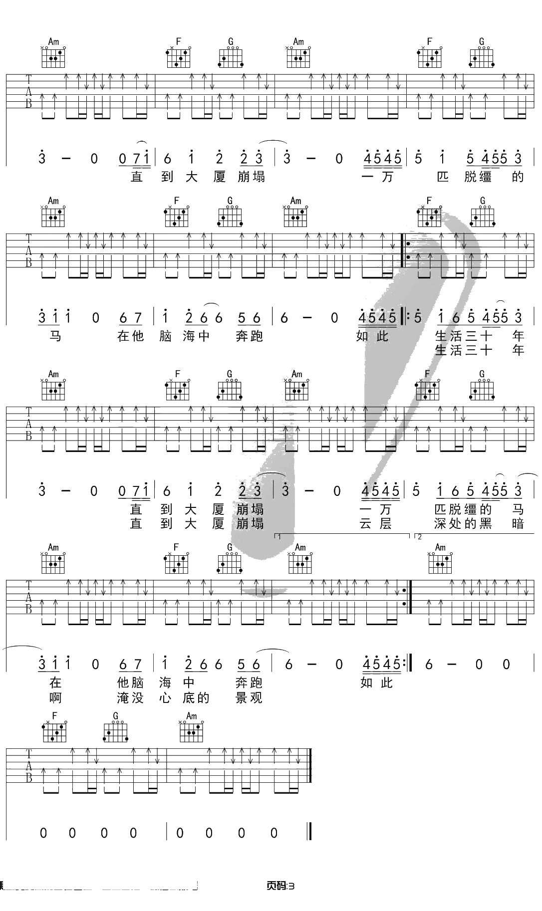 杀死那个石家庄人吉他谱 万能青年旅社 C调带前奏 吉他弹唱3