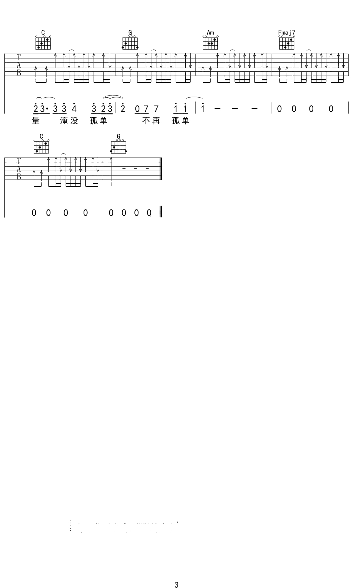 你的答案吉他谱 阿冗 C调吉他弹唱谱 点点糖吉他编配3