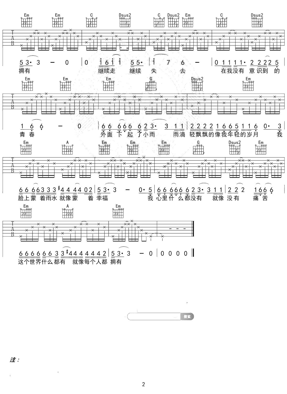青春吉他谱 汪峰 G调精华版 2