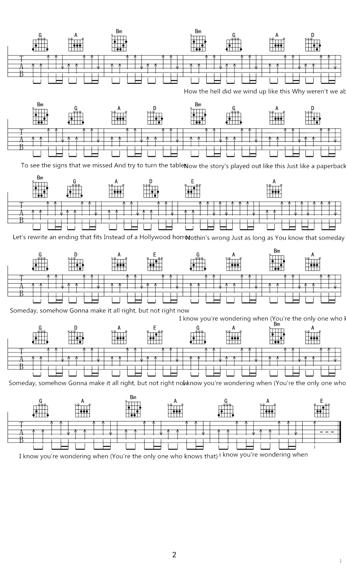 Someday吉他谱 Nickelback B调弹唱六线谱2