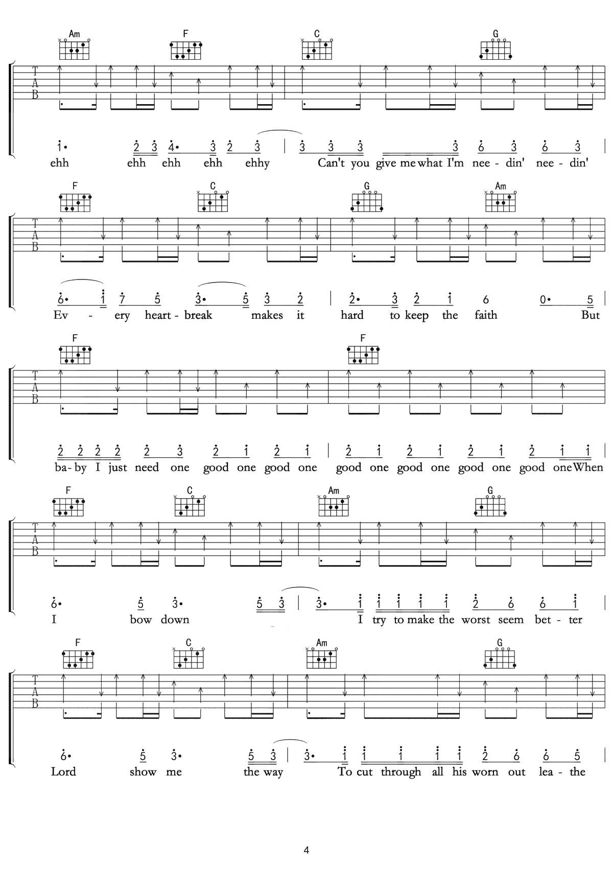 Million Reasons吉他谱 lady Gaga C调简单版【音频】4