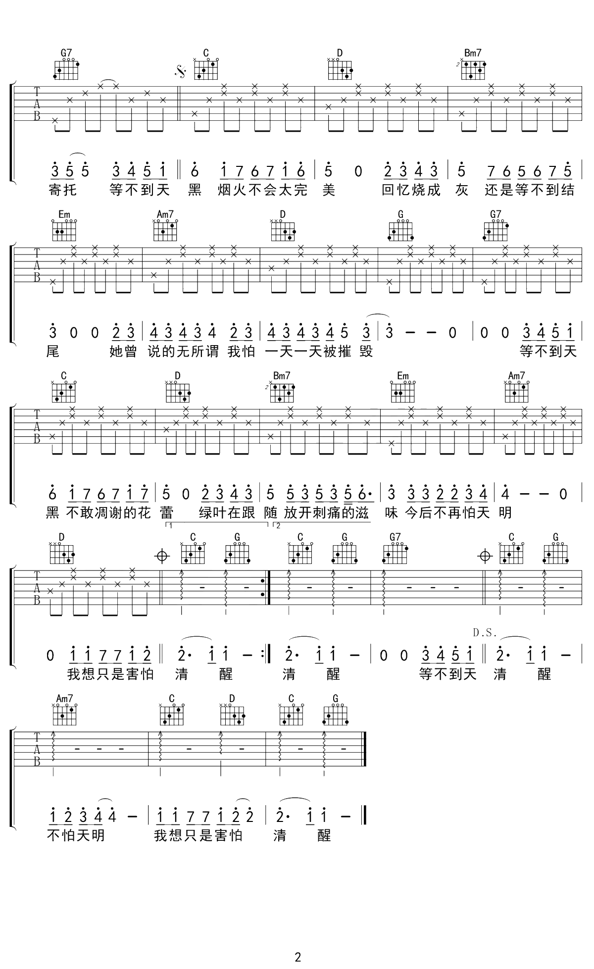 她说吉他谱 G调简单版 林俊杰 2