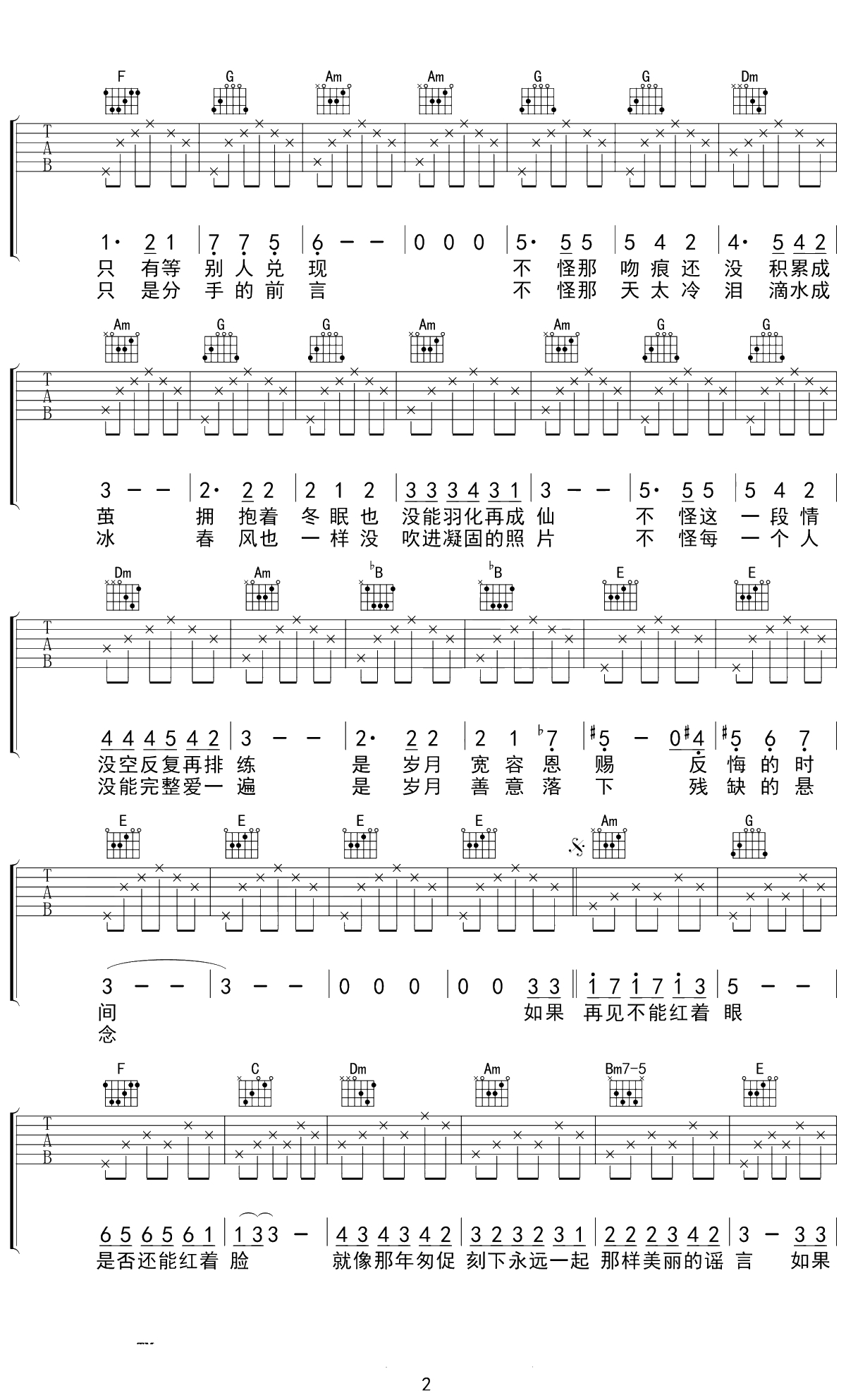 匆匆那年吉他谱 王菲 C调指法 2
