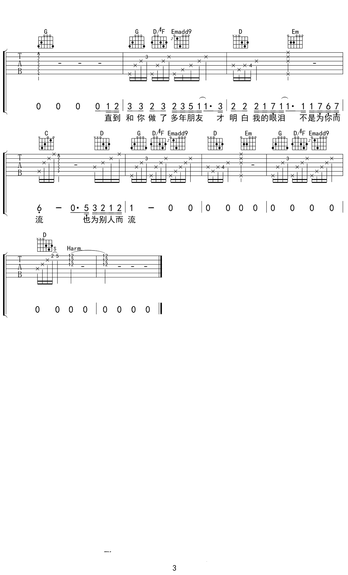 十年吉他谱 陈奕迅 G调弹唱六线谱 3