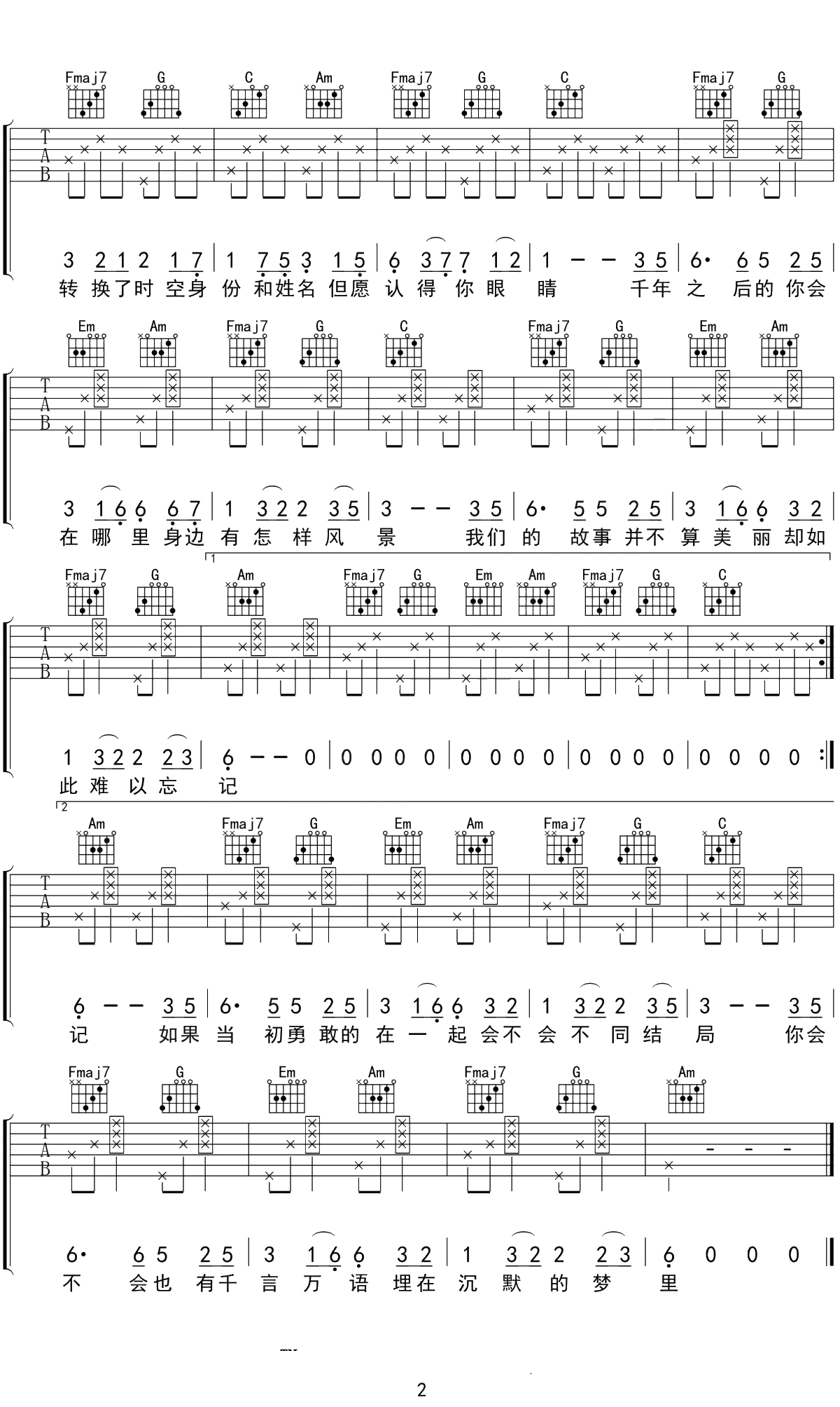 星月神话吉他谱 要不要买菜 C调2