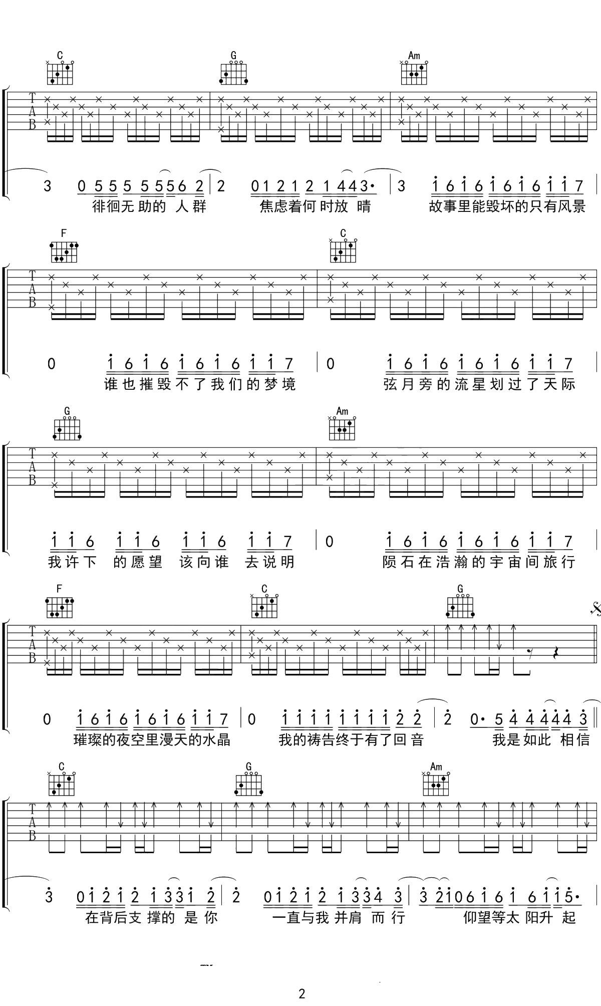 我是如此相信吉他谱 周杰伦 C调简单版 2