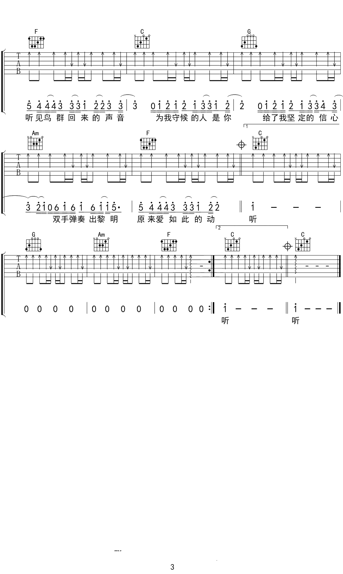 我是如此相信吉他谱 周杰伦 C调简单版 3