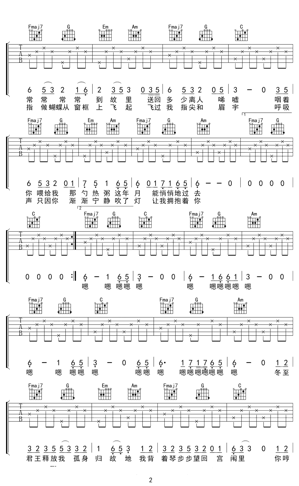 琴师吉他谱 C调 要不要买菜 2