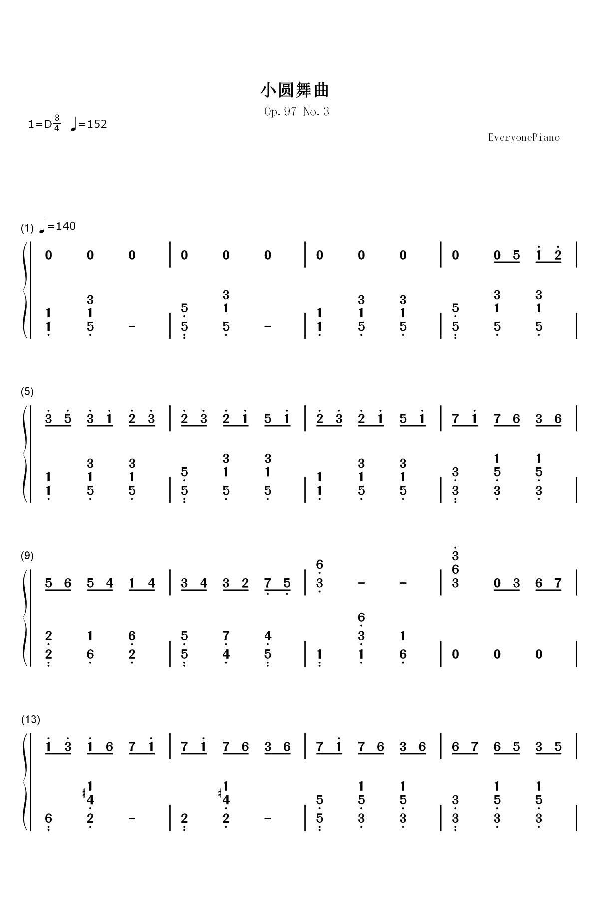 小圆舞曲-西贝柳斯双手简谱预览1