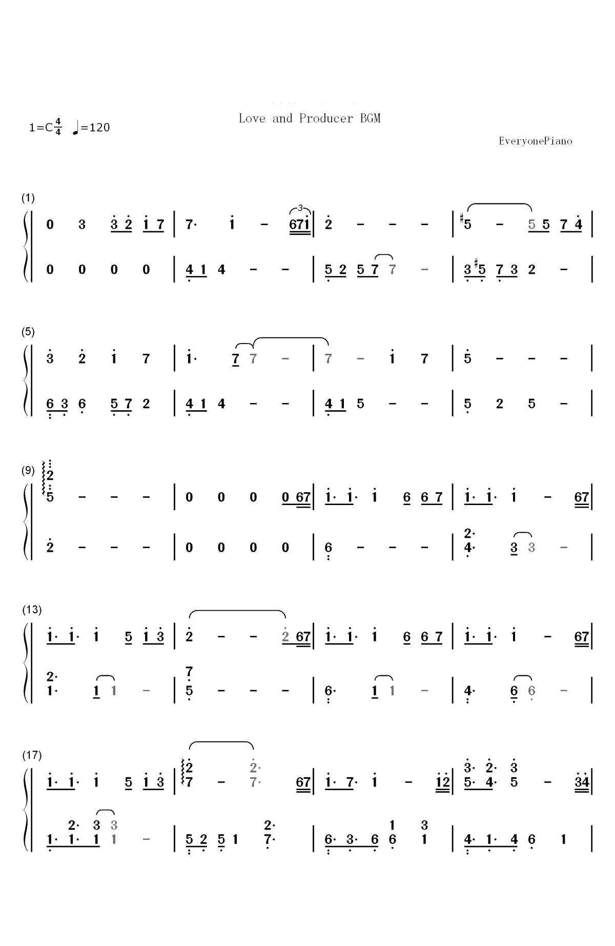 恋与制作人开场音乐双手简谱预览1