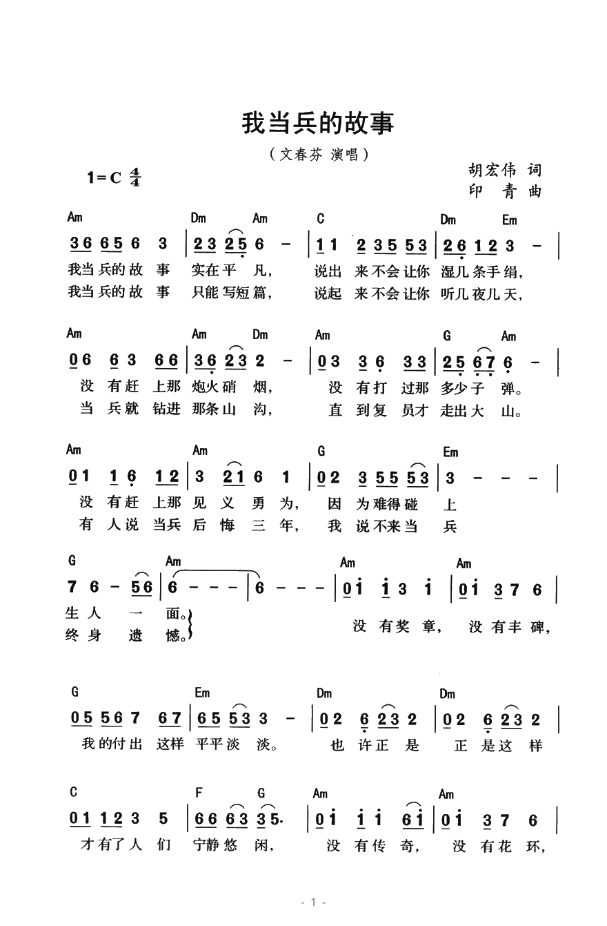 我当兵的故事简谱-文素芬演唱1