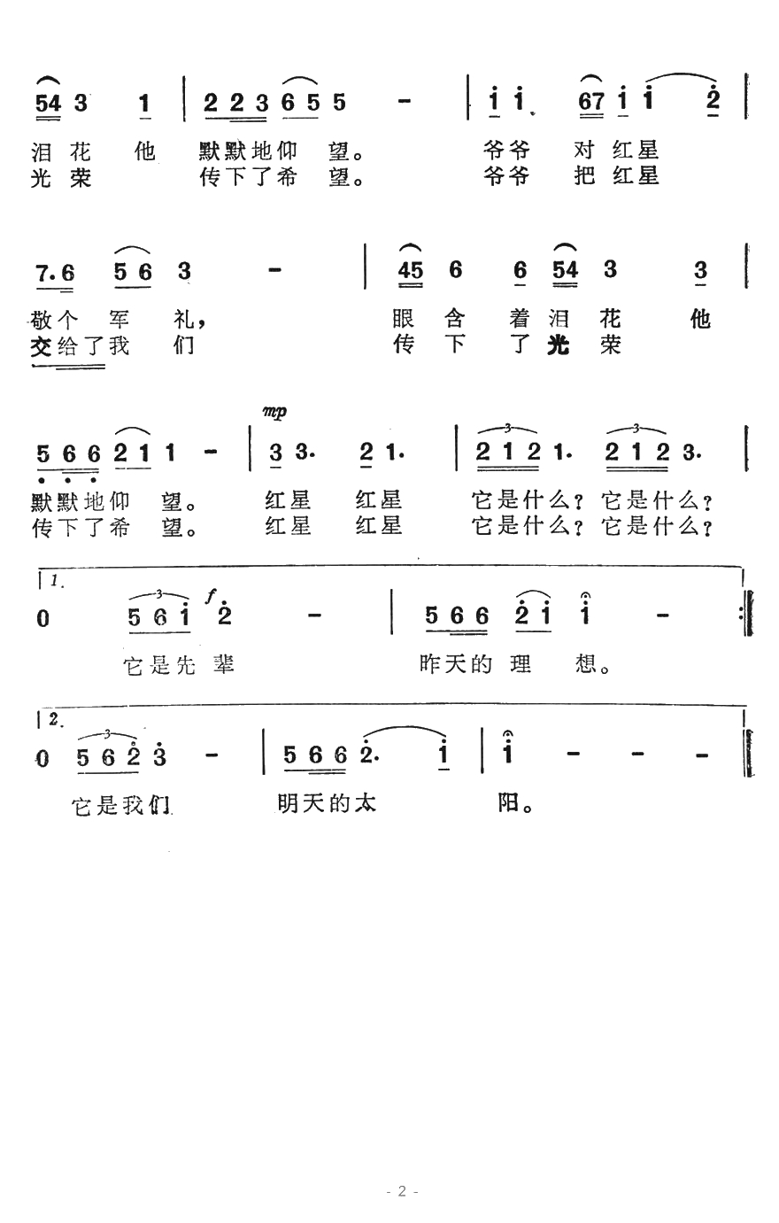 红星的故事简谱-毛阿敏演唱2