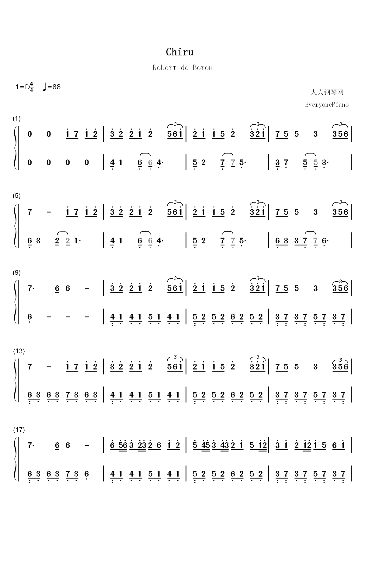Chiru-Robert de Boron双手简谱预览1