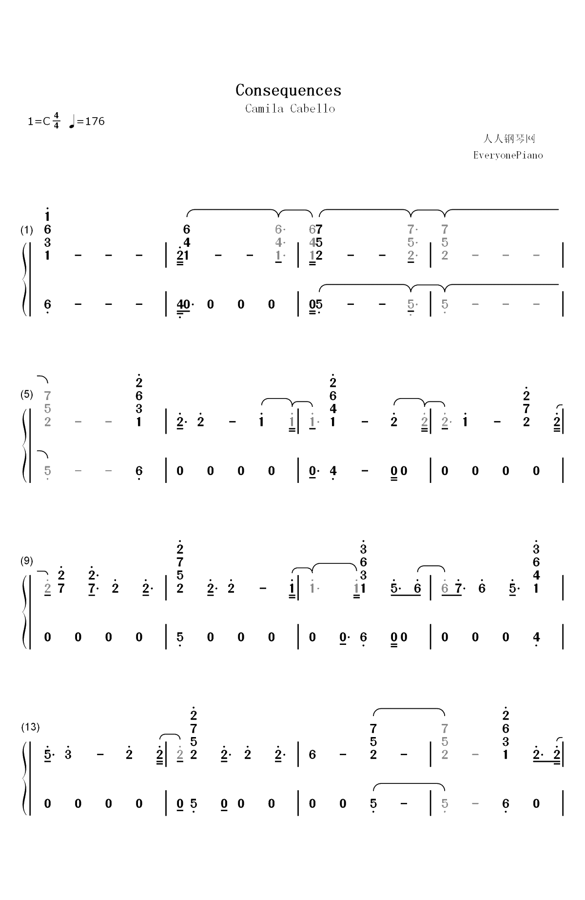 Consequences–Camila Cabello双手简谱预览1