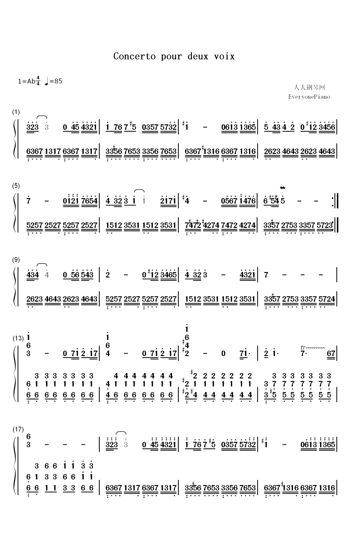 Concerto pour deux voix-双童声协奏曲-放牛班的春天插曲双手简谱预览1