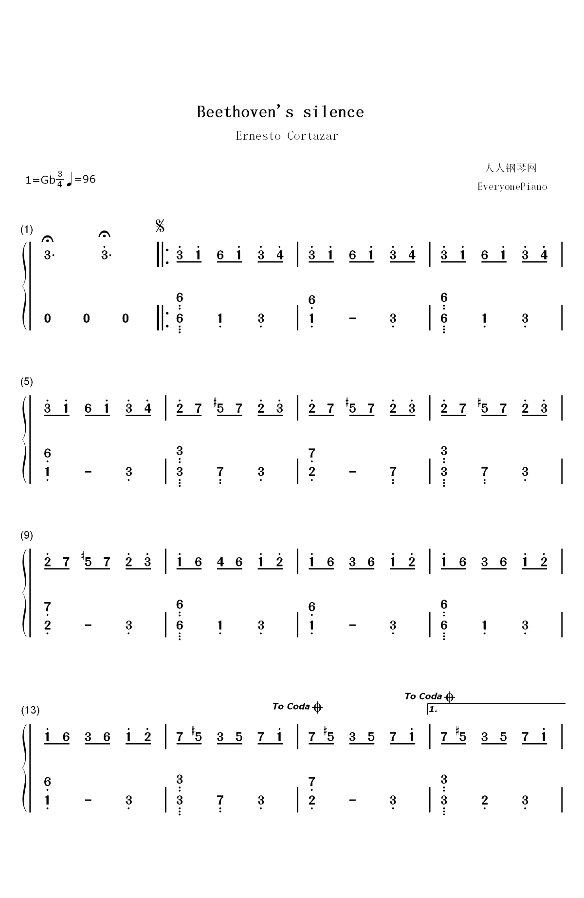 Beethoven's Silence-Ernesto Cortazar双手简谱预览1