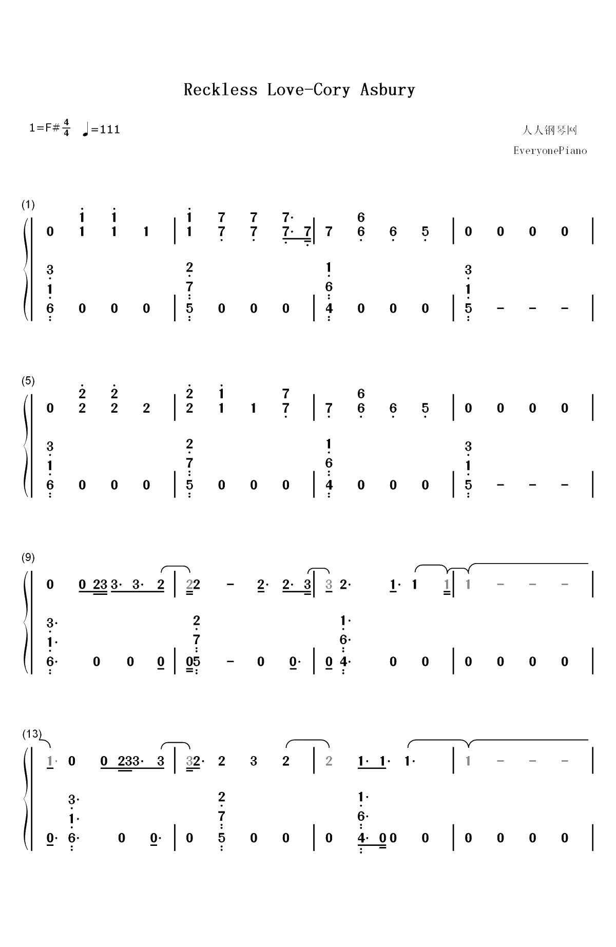 Reckless Love-Cory Asbury双手简谱预览1