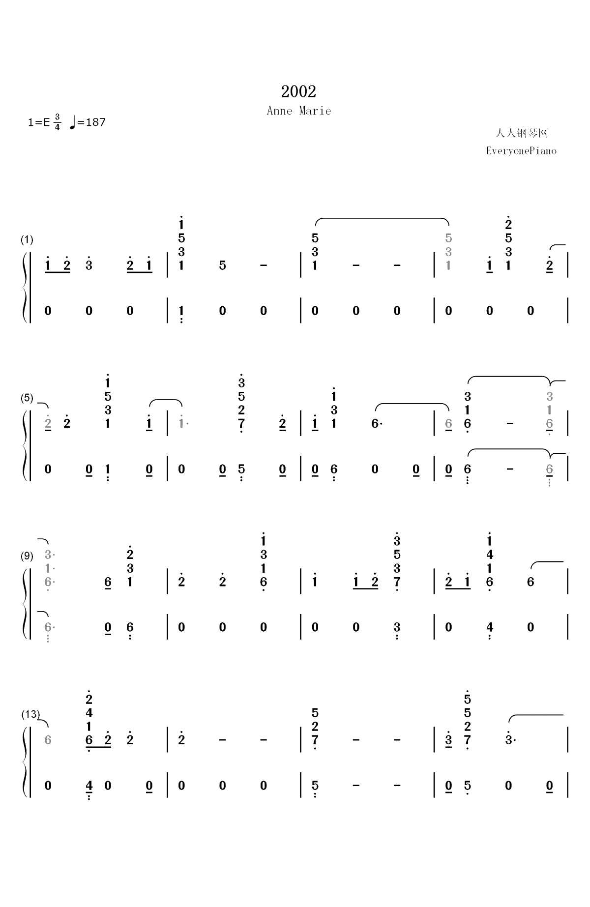 2002-Anne-Marie双手简谱预览1