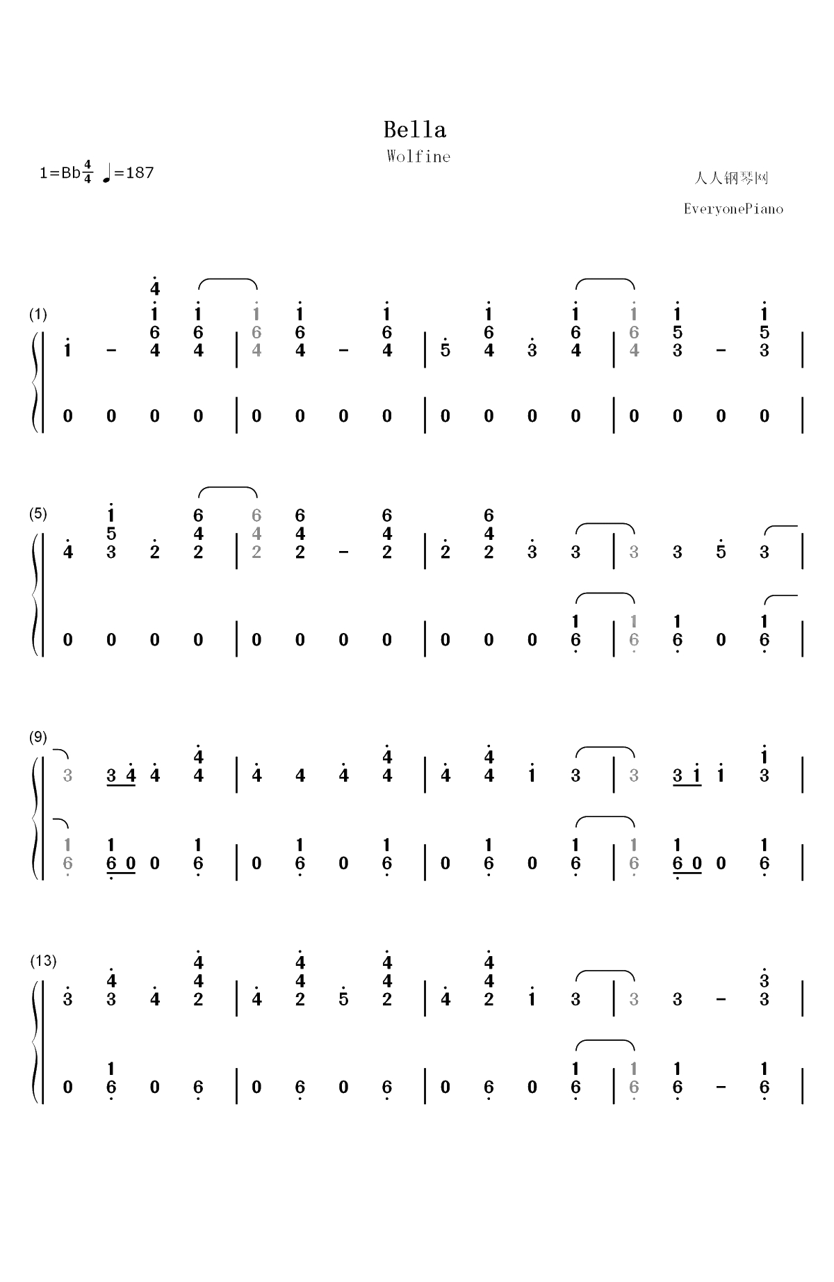 Bella-Wolfine双手简谱预览1