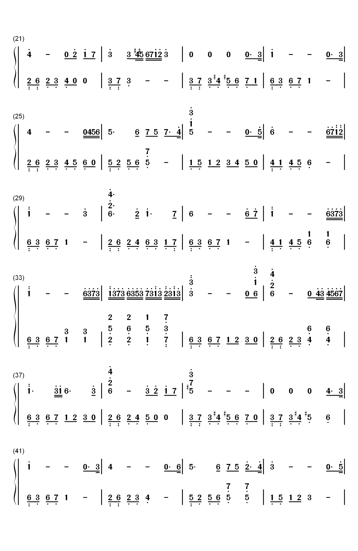 Tears-眼泪-C调简易版双手简谱预览2