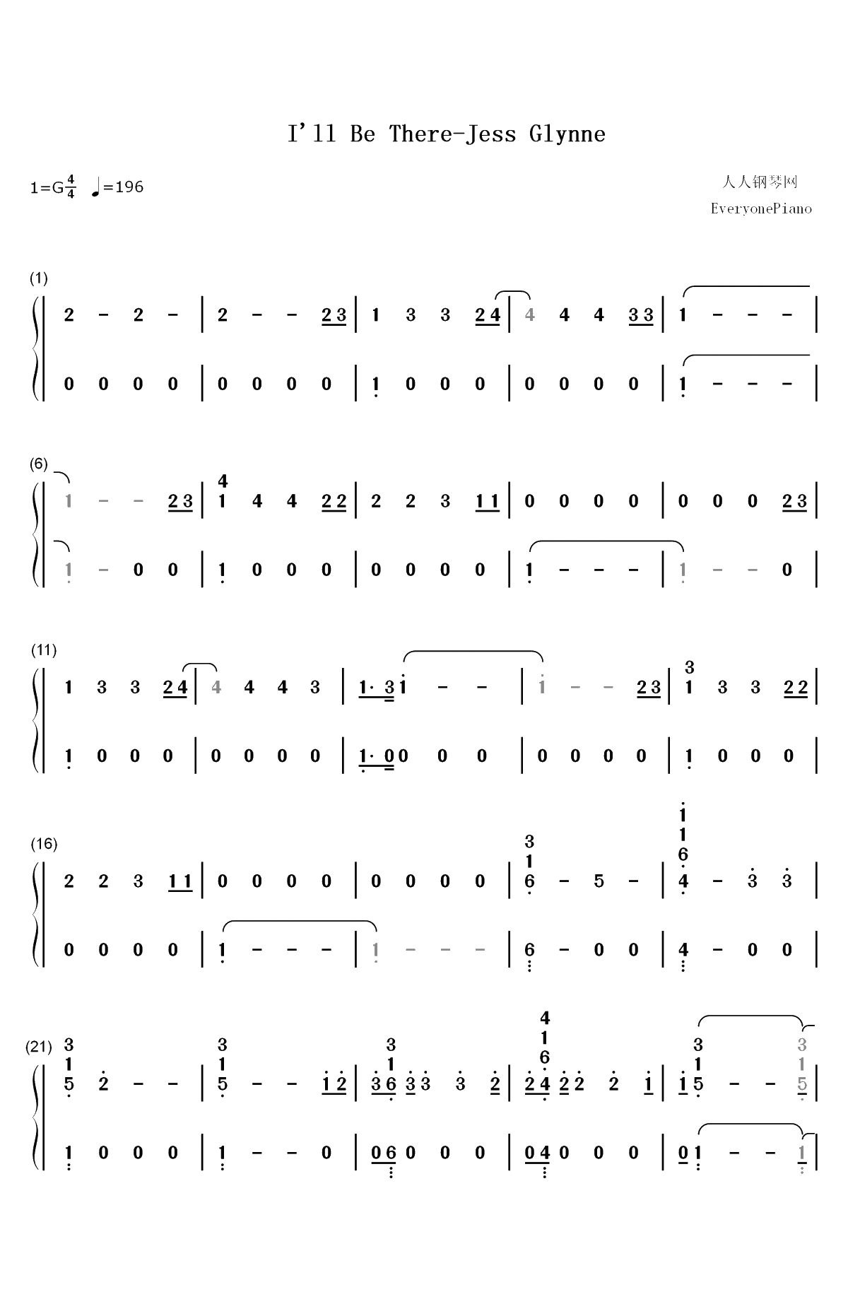 I'll Be There-Jess Glynne双手简谱预览1